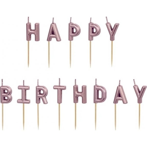 Kuchenkerze - Happy Birthday - Ros�gold