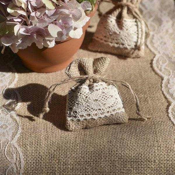 Kleiner Jutebeutel - 4er-Pack - Mit Spitze