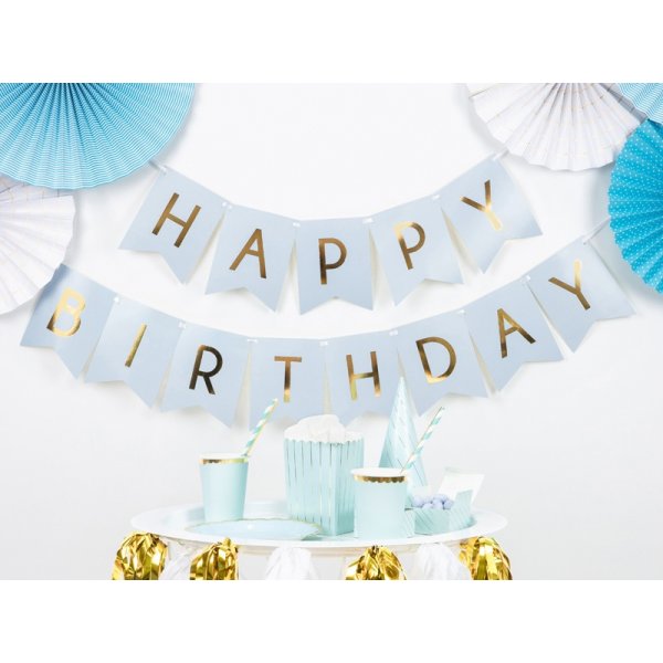 Girlande - \\\"Happy Birthday\\\" - Hellblau - 1,75 m