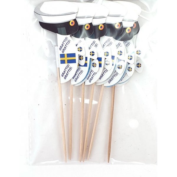 Tortenspieße - Groß 10 cm - Studentenmützen mit Ball - 6er-Pack Tortenspieße - Groß 10 cm - Studentenmützen mit Ball - 6er-Pack
