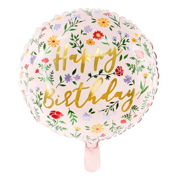 Folienballon - Alles Gute zum Geburtstag - Rosa mit Blumen - 35 cm