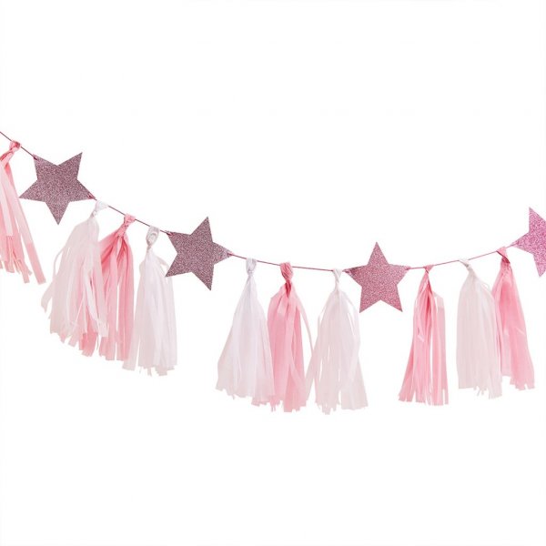 Girlande - Quasten und Sterne - Rosa/Glitzer Girlande - Quasten und Sterne - Rosa/Glitzer