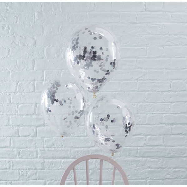 Konfetti-Luftballons - Silber - 5er-Pack