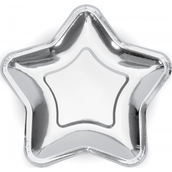Pappteller - Stern - Silber - 6er-Pack
