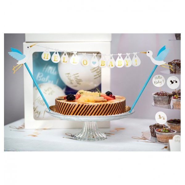Tortenaufsatz - Storch - Hallo Baby - Blau/Wei�/Gold
