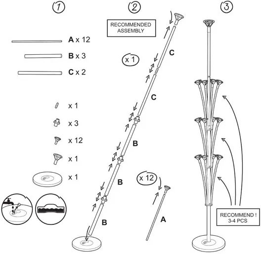 Ballonstnder - Tischdekoration - 13 Ballons - 160 cm