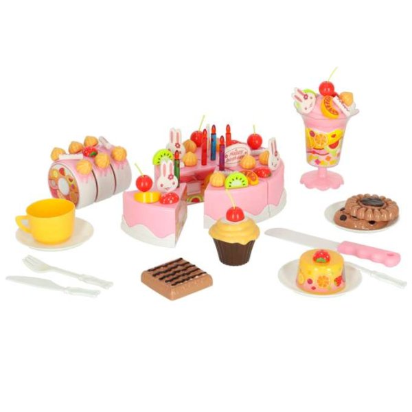 Kuchenspielzeug mit Klettverschluss, 75 Teile, Rosa Kuchenspielzeug mit Klettverschluss, 75 Teile, Rosa