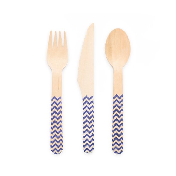 Holzbesteck - Dunkelblaues Zickzackmuster - 18er-Pack (6 Gedecke) Holzbesteck - Dunkelblaues Zickzackmuster - 18er-Pack (6 Gedecke)