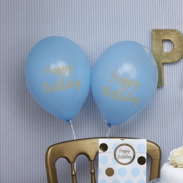 Luftballons - Happy Birthday - Blau/Gold - 8er-Pack