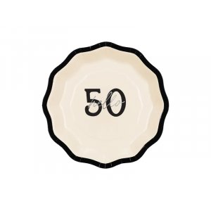 Pappteller - "Hallo 50" - Schwarz/Weiß - 18 cm - 6er-Pack Pappteller - "Hallo 50" - Schwarz/Weiß - 18 cm - 6er-Pack