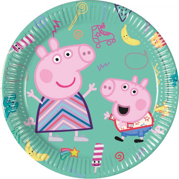 Pappteller - Greta das Schwein - Grün - 20 cm - 8er-Packung Pappteller - Greta das Schwein - Grün - 20 cm - 8er-Packung