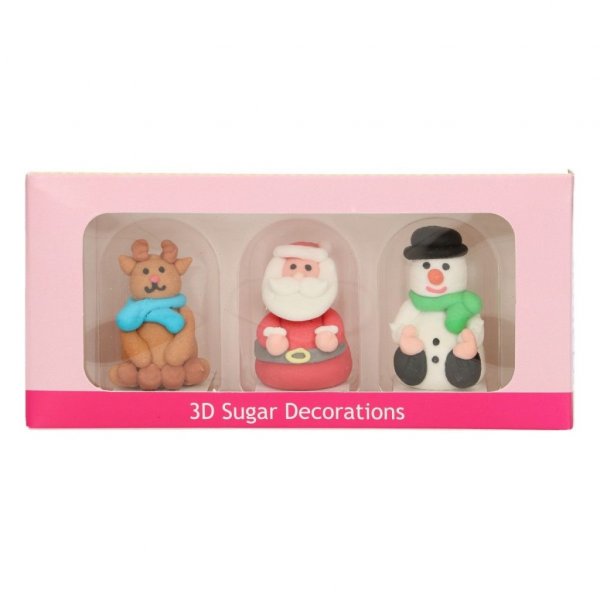 Zuckerdekorationen - 3D - Rentier/Weihnachtsmann/Schneemann - 3er-Pack Zuckerdekorationen - 3D - Rentier/Weihnachtsmann/Schneemann - 3er-Pack