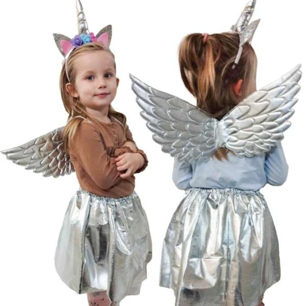 Einhornkostüm für Kinder, Rock, Diadem, Flügel, Silber Einhornkostüm für Kinder, Rock, Diadem, Flügel, Silber