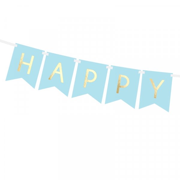 Wimpel - Happy Birthday - Blau/Gold