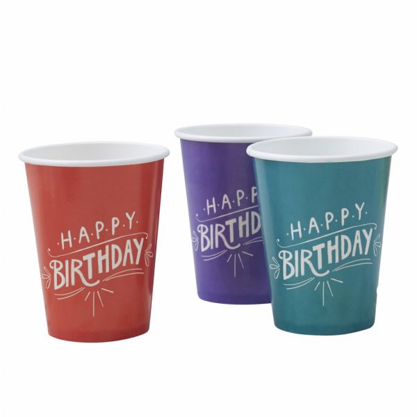 Pappbecher - Happy Birthday Kraft - 8er-Pack