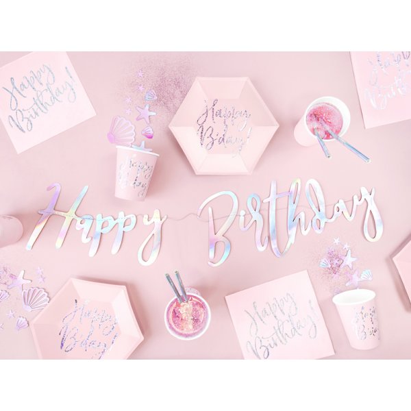 Pappbecher - Happy B-day - Rosa/Irisierend - 6er-Pack