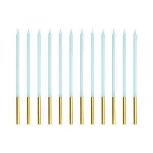 Lange Tortenkerzen - Hellblau/Gold - 12 St�ck