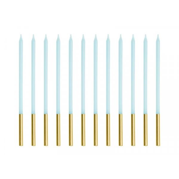 Lange Tortenkerzen - Hellblau/Gold - 12 Stück Lange Tortenkerzen - Hellblau/Gold - 12 Stück