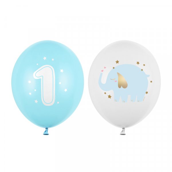 Luftballons - 1 Jahr - Hellblau/Elefant - 50er-Pack