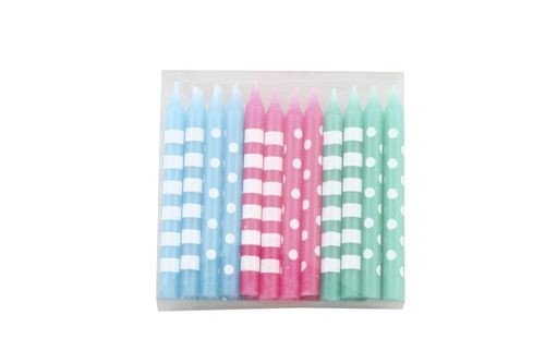 Tortenkerzen - Pastell - Rosa/Gr�n/Blau - 24er-Pack