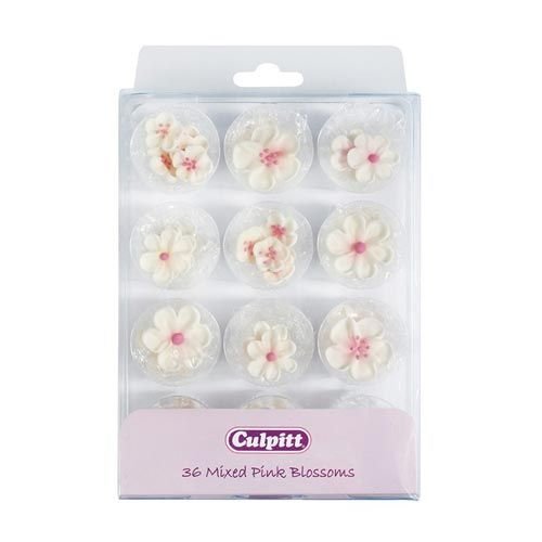 Zuckerdekorationen - Gemischte Blumen - Rosa/Wei� - 36 Stk