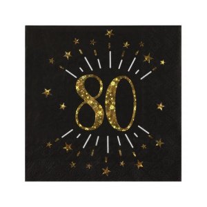 Servietten - 80 Jahre - Schwarz & Gold Servietten - 80 Jahre - Schwarz & Gold