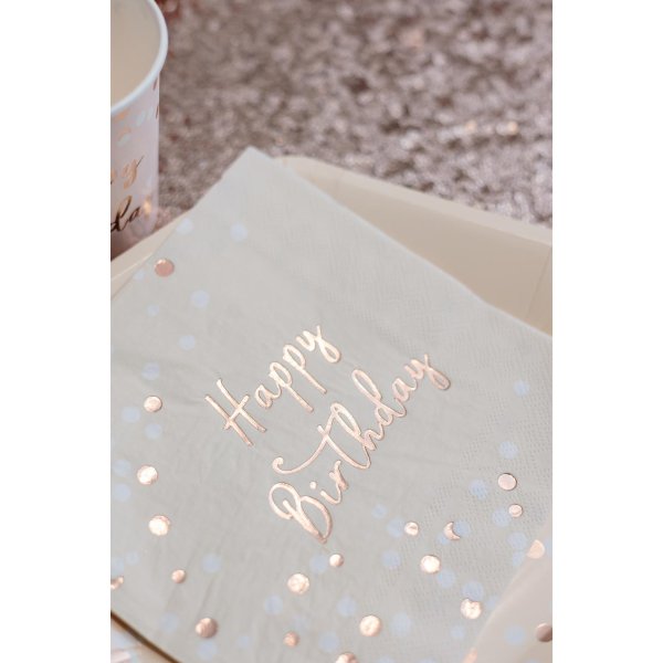 Happy Birthday Servietten - Ros�gold - 16er-Packung