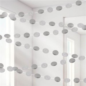 Girlande - Kreise - Silbermetallic/Glitzer - 6er-Pack