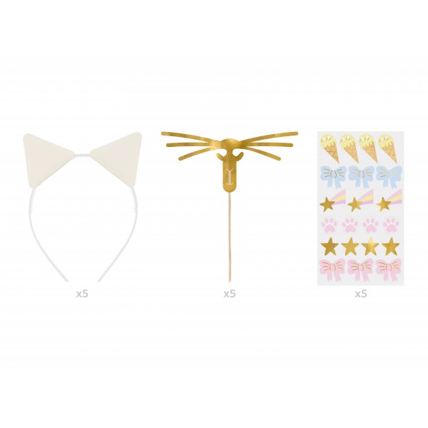 Dress up - Katze - Tiara, Schnurrhaare und Aufkleber - 5er-Pack