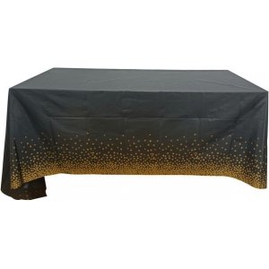 Tischdecke - Schwarz mit goldenen Sternen - PE-Stoff - 2,7 x 1,4 m Tischdecke - Schwarz mit goldenen Sternen - PE-Stoff - 2,7 x 1,4 m