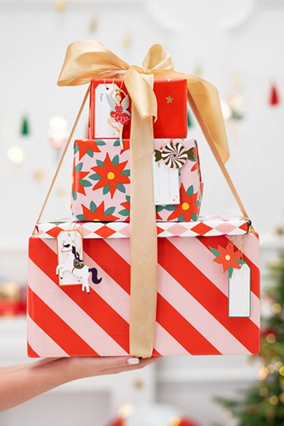 Geschenkpapier - Streifen - Rot/Rosa