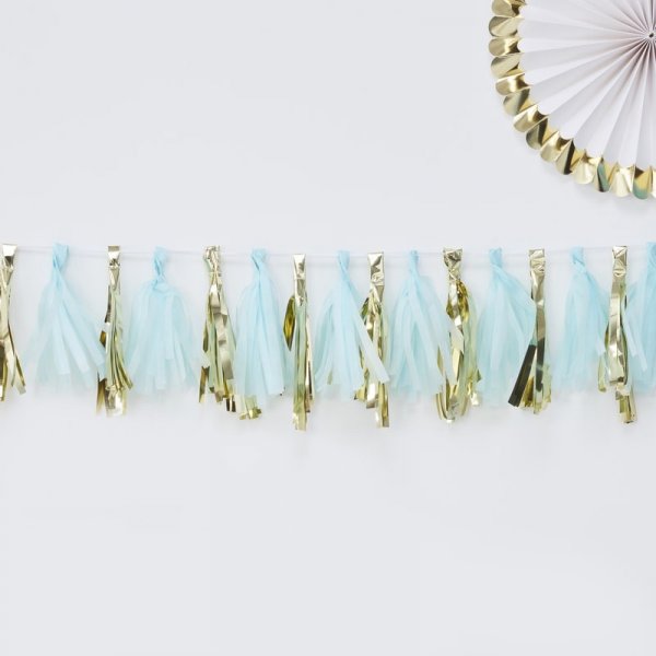 Quastengirlande - Blau/Gold