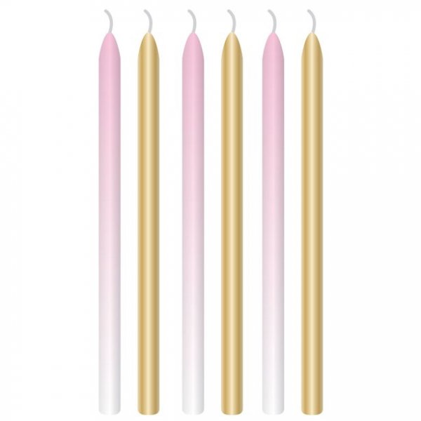 Lange Kuchenkerzen - 6er-Pack - Rosa/Gold Lange Kuchenkerzen - 6er-Pack - Rosa/Gold