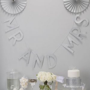 Girlande - Mr & Mrs - Silberglitter