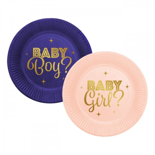 Pappteller f�r Gender-Reveal-Party, 18 cm, 8er-Pack