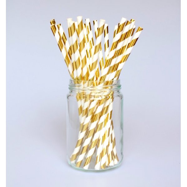 Strohhalme - Gestreift - Goldmetallic - 10 Stk