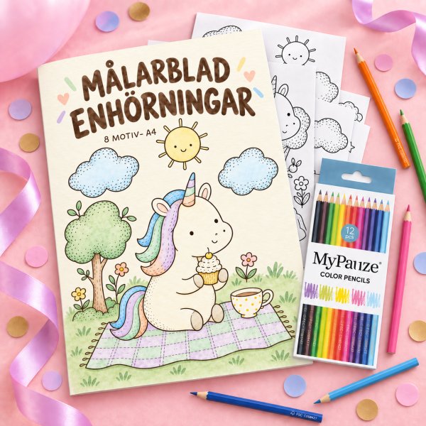 Ausmalbild mit Buntstiften - Einhorn - 8 Motive - A4 Ausmalbild mit Buntstiften - Einhorn - 8 Motive - A4