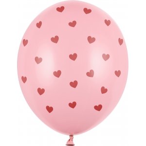 Luftballons - Hellrosa mit roten Herzen - 6er-Pack Luftballons - Hellrosa mit roten Herzen - 6er-Pack