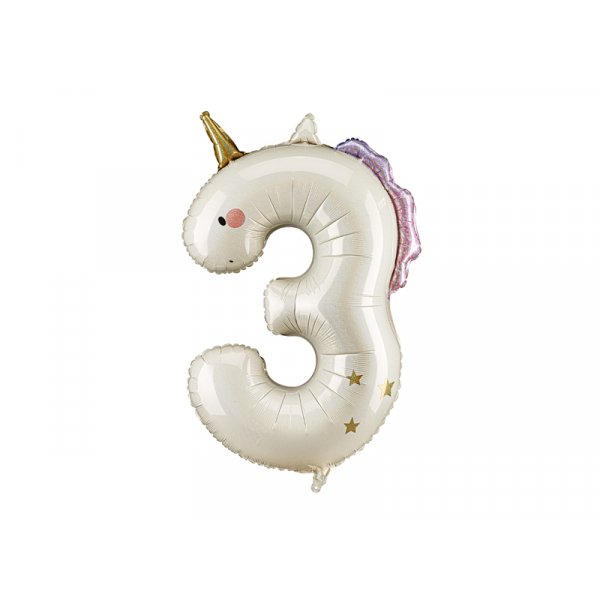 Folienballon Nummer 3 Einhorn - Mix