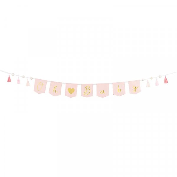 Wimpel mit Quasten - Oh Baby - Hellrosa/Gold