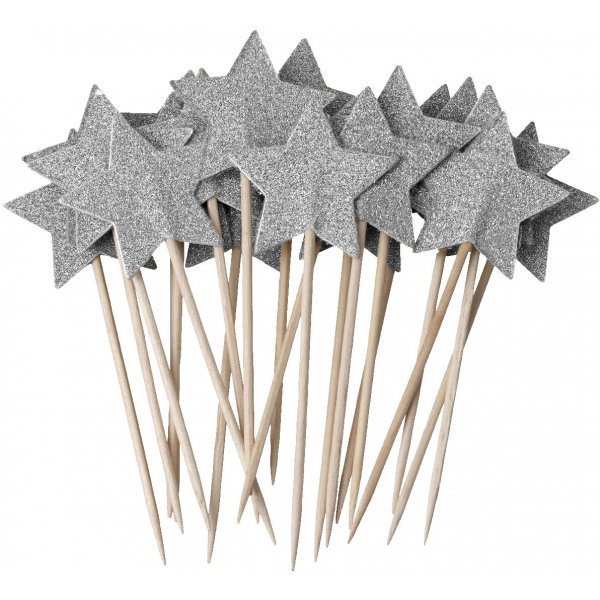 Partypicks - Silberne Sterne - 9 cm - 20er-Pack