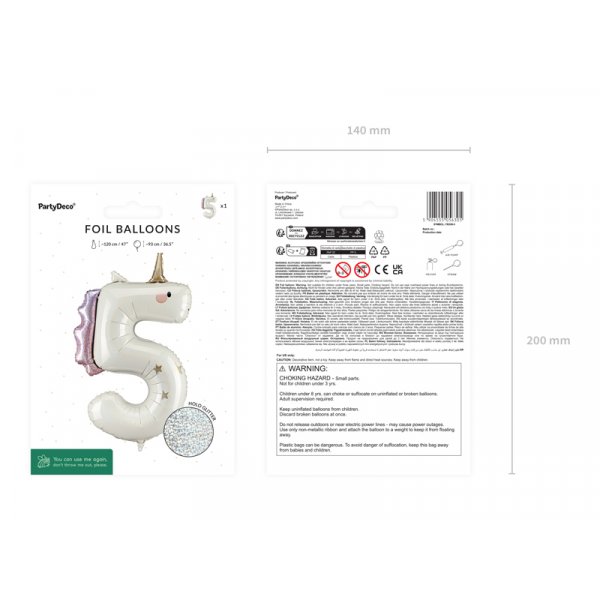 Folienballon Nummer 5 Einhorn - Mix