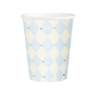 Pappbecher - Kariert - Blau/Gold - 6er-Packung