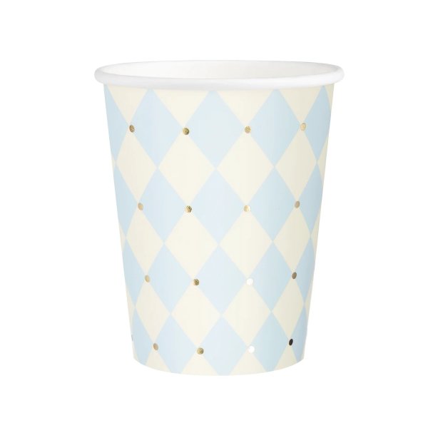 Pappbecher - Kariert - Blau/Gold - 6er-Packung Pappbecher - Kariert - Blau/Gold - 6er-Packung