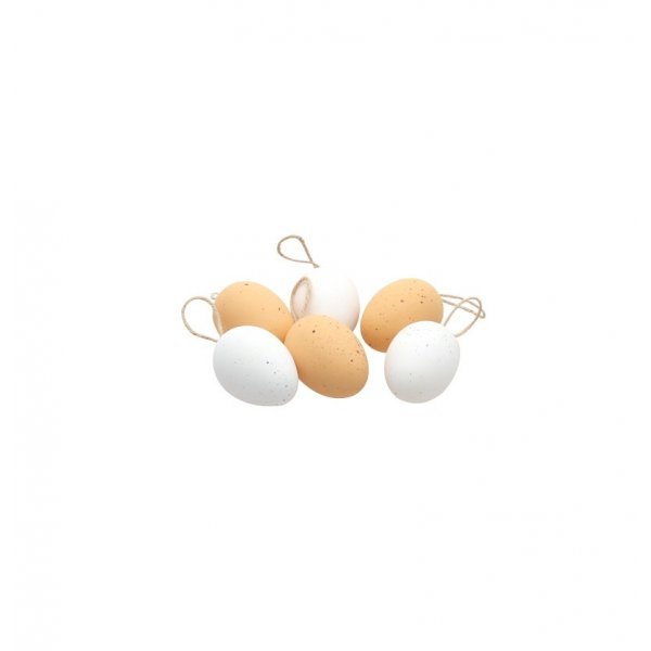 Deko-Ei mit Anhänger - Weiß/Braun - 6er-Pack Deko-Ei mit Anhänger - Weiß/Braun - 6er-Pack