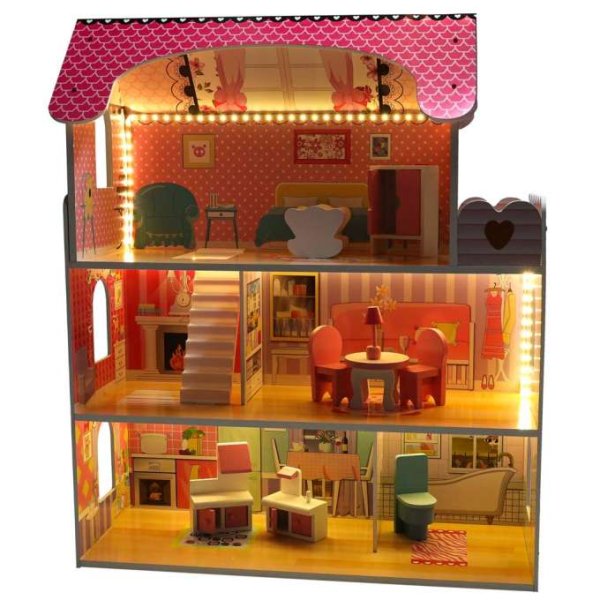 Puppenschrank aus Holz, 70 cm, rosa, mit LED-Beleuchtung - Selbstmontage Puppenschrank aus Holz, 70 cm, rosa, mit LED-Beleuchtung - Selbstmontage