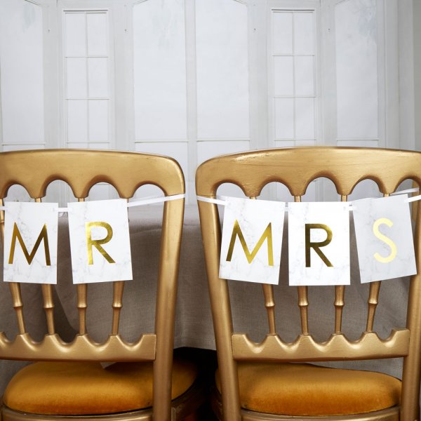Stuhldekorationen - Mr & Mrs - Marmor mit Schriftzug Stuhldekorationen - Mr & Mrs - Marmor mit Schriftzug