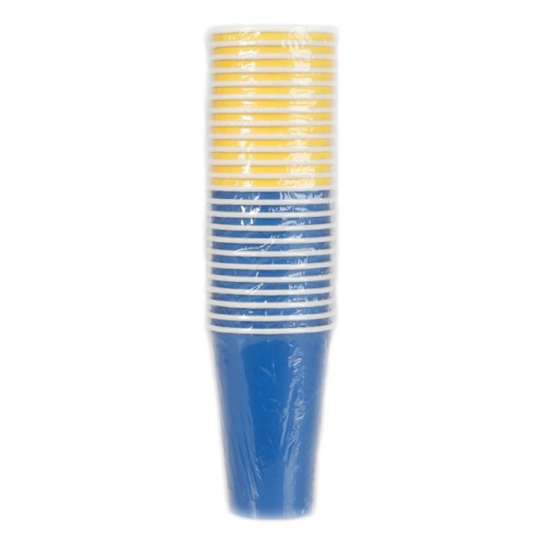 Große Pappbecher - Blau/Gelb - 24er-Packung Große Pappbecher - Blau/Gelb - 24er-Packung