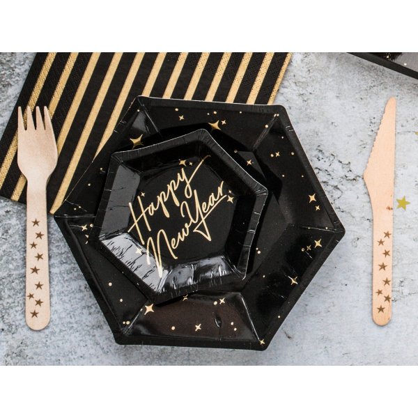 Dessertteller - Sparkle - Schwarz/Gold - 6er-Pack