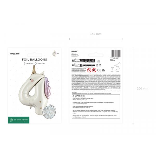 Folienballon Nummer 4 Einhorn - Mix